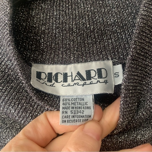 Vintage Metallic Silver Long Sleeve Turtle/High Neck Silver Top Size Small - Picture 5 of 10